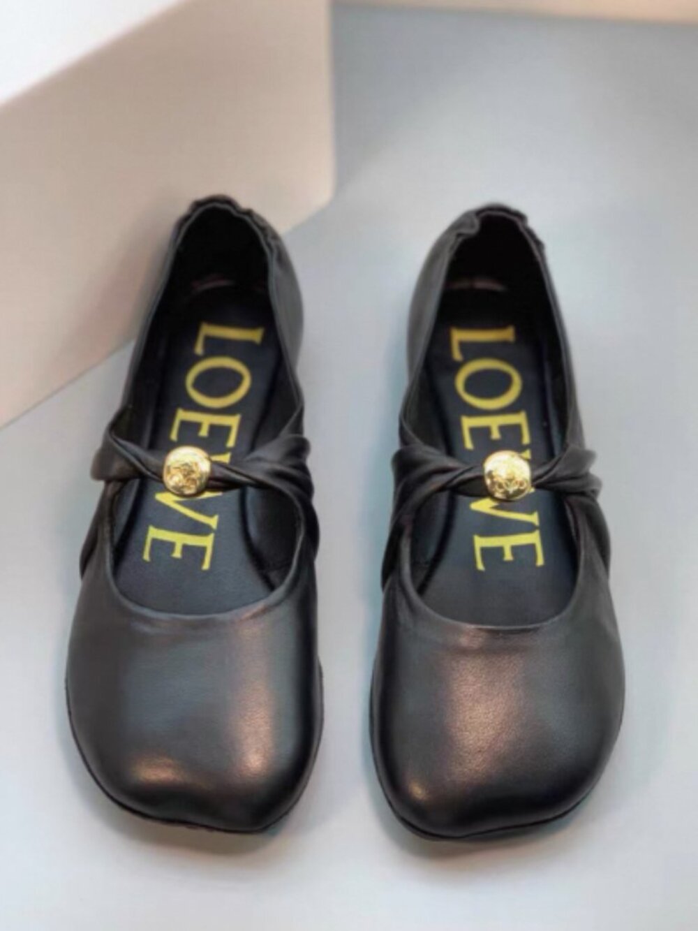 Loewe Black Leather Mary Jane Ballet Flats